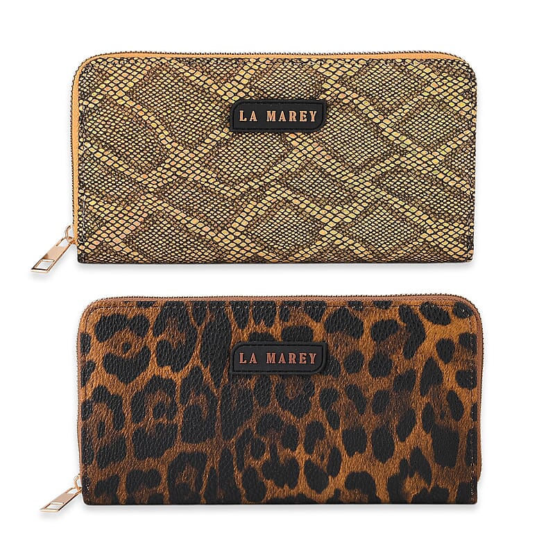 La Marey Brown Faux Leather Leopard and Crocodile Print Set of 2 Wallet