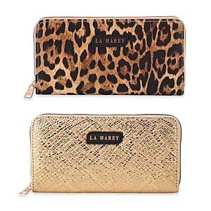  La Marey Silver Faux Leather Leopard and Crocodile Print Set of 2 Wallet