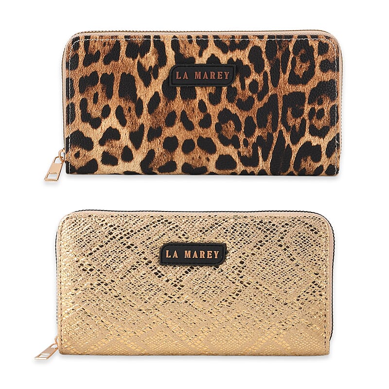 La Marey Silver Faux Leather Leopard and Crocodile Print Set of 2 Wallet