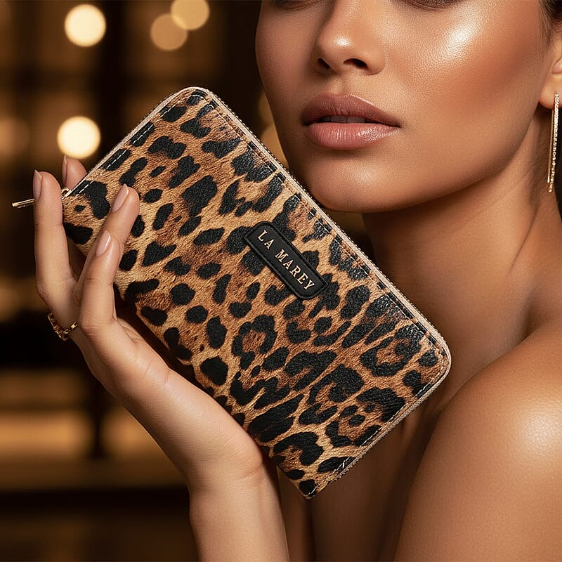 La Marey Silver Faux Leather Leopard and Crocodile Print Set of 2 Wallet
