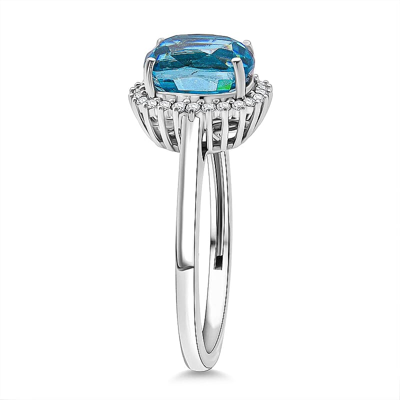 Luxoro AAAA Cambodian Blue Zircon and Diamond I2 5.10 ctw Aura Ring in 10K White Gold (Size 6.0)