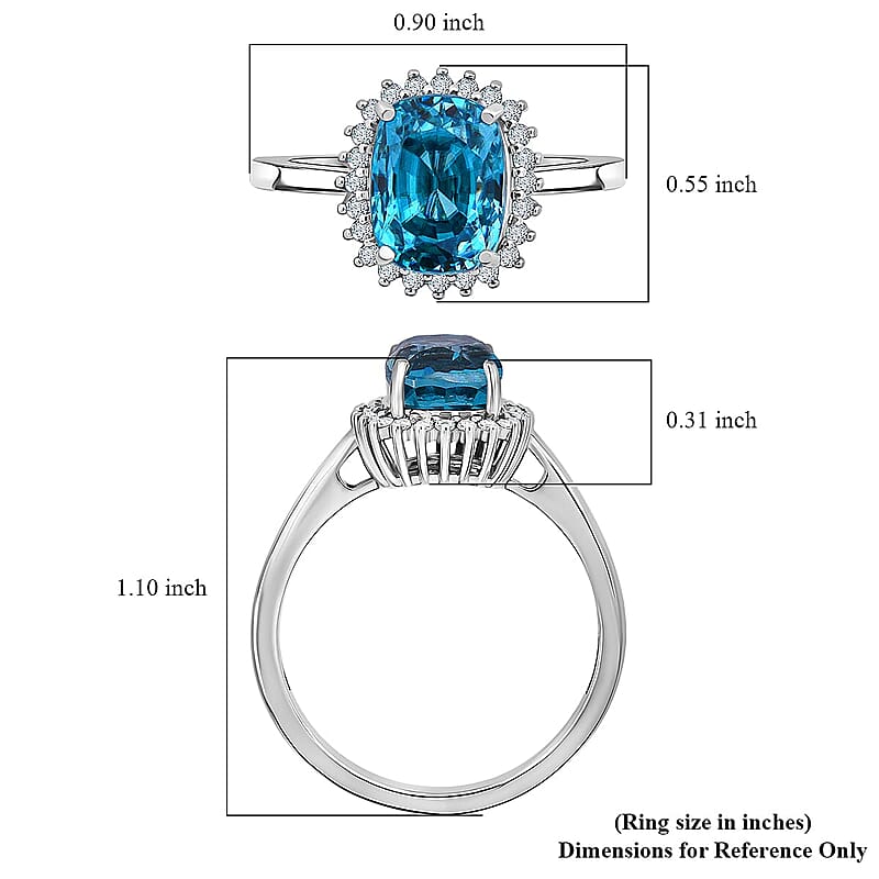 Luxoro AAAA Cambodian Blue Zircon and Diamond I2 5.10 ctw Aura Ring in 10K White Gold (Size 6.0)
