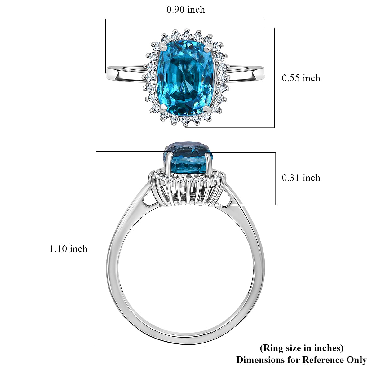 Luxoro AAAA Cambodian Blue Zircon and Diamond I2 5.10 ctw Aura Ring in 10K White Gold (Size 7.0)