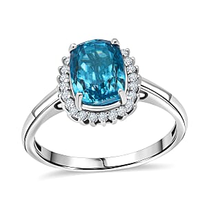 AAA Cambodian Blue Zircon and Luxuriant Lab Grown Diamond E-F VS 5.10 ctw Aura Ring in 10K White Gold (Size 8.0) (Del. in 10-12 Days) 