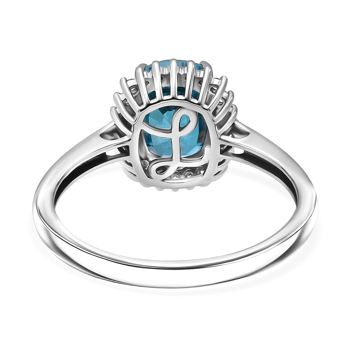 AAA Cambodian Blue Zircon and Luxuriant Lab Grown Diamond E-F VS 5.10 ctw Aura Ring in 10K White Gold (Size 9.0) image number 4
