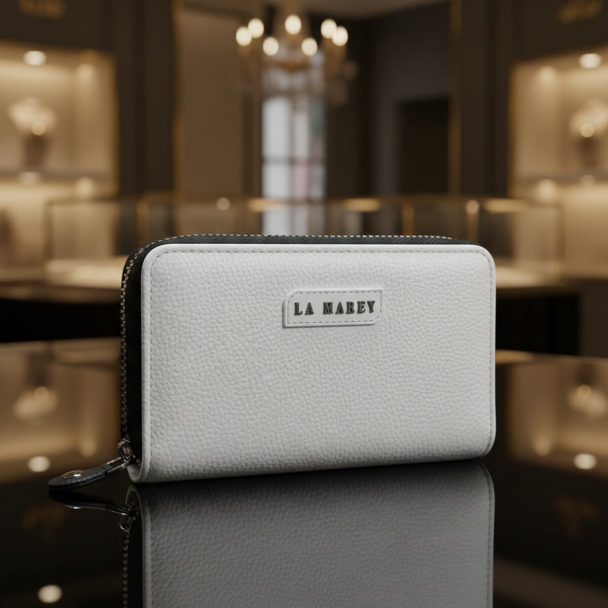  La Marey White Faux Leather Fluorescent Zipper Fashion Wallet image number 1