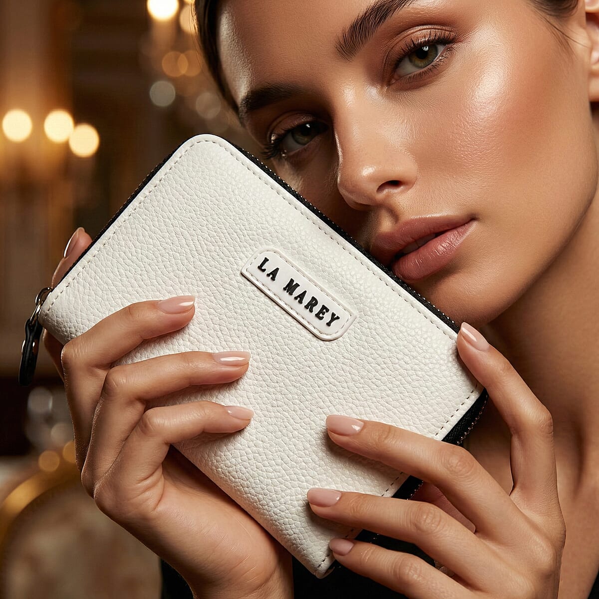  La Marey White Faux Leather Fluorescent Zipper Fashion Wallet image number 2