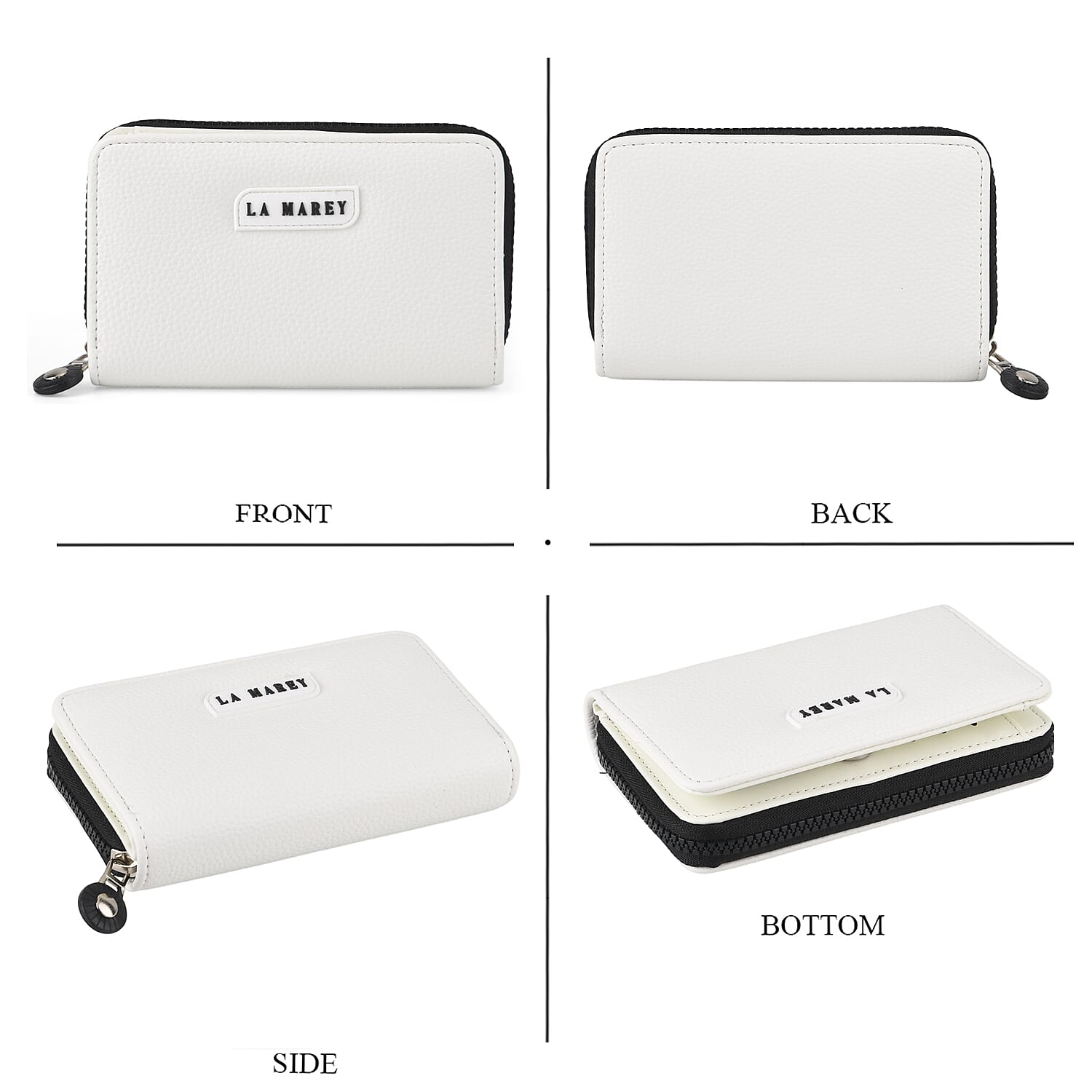 La Marey White Faux Leather Fluorescent Zipper Fashion Wallet