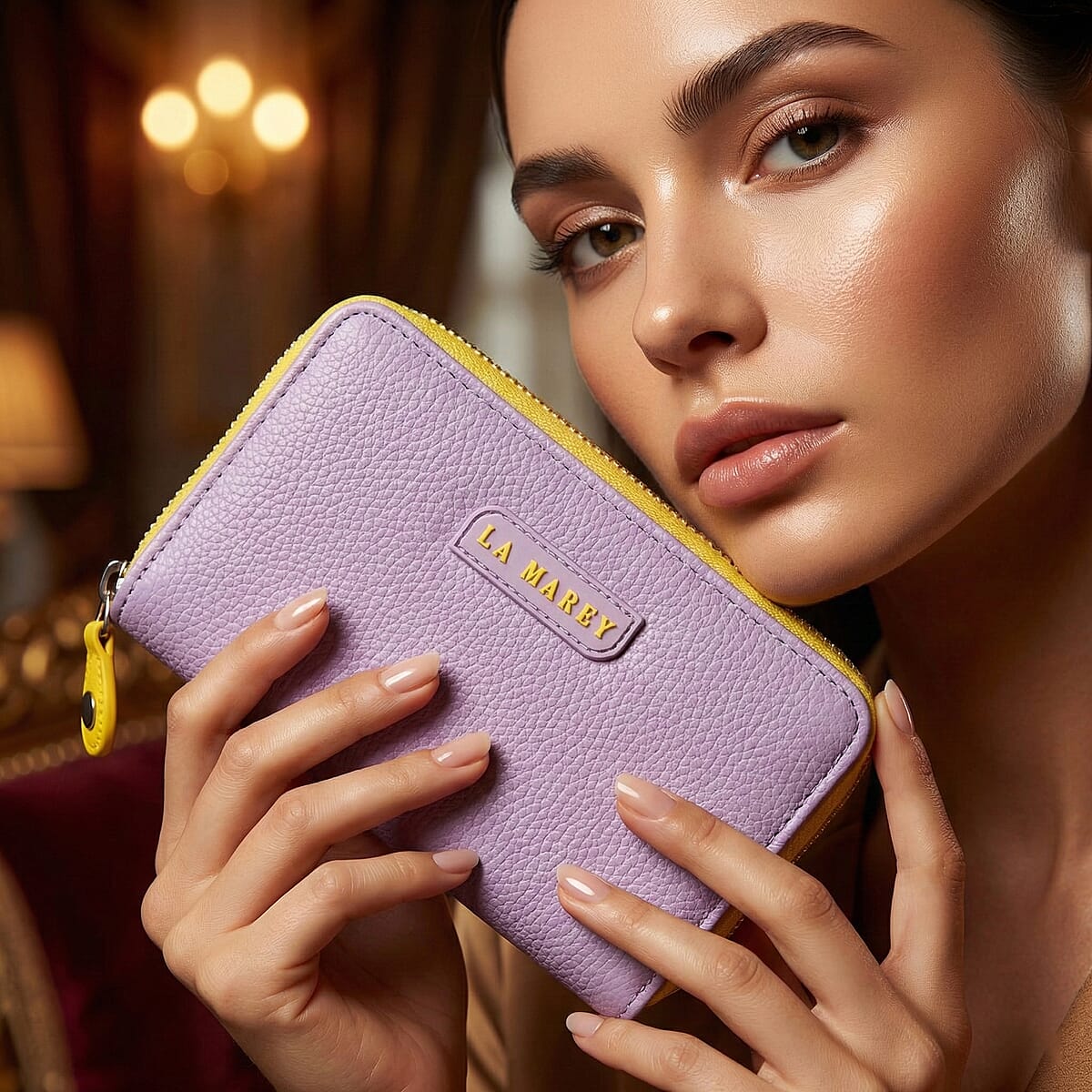  La Marey Purple Faux Leather Fluorescent Zipper Fashion Wallet image number 2
