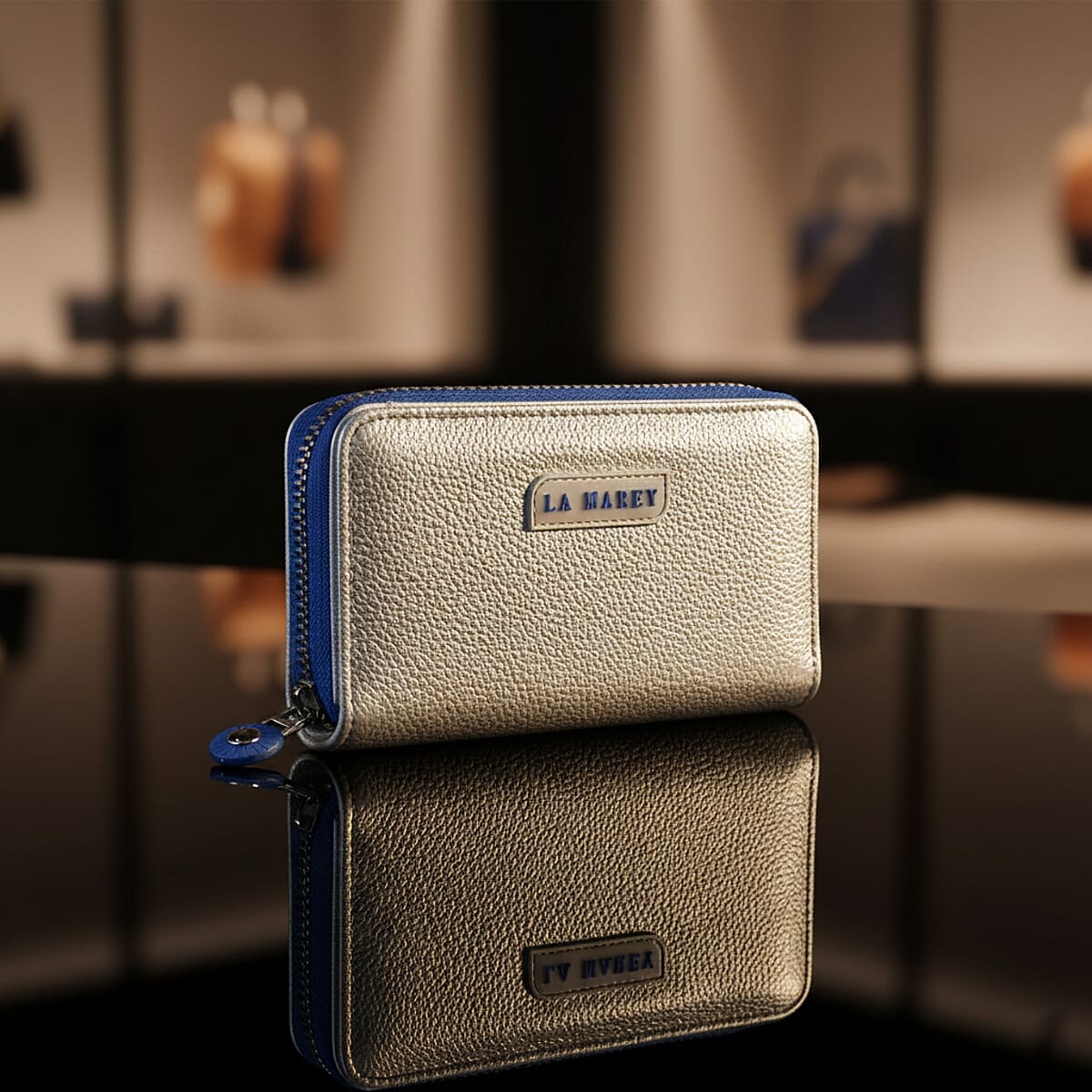  La Marey Silver Faux Leather Fluorescent Zipper Fashion Wallet image number 1