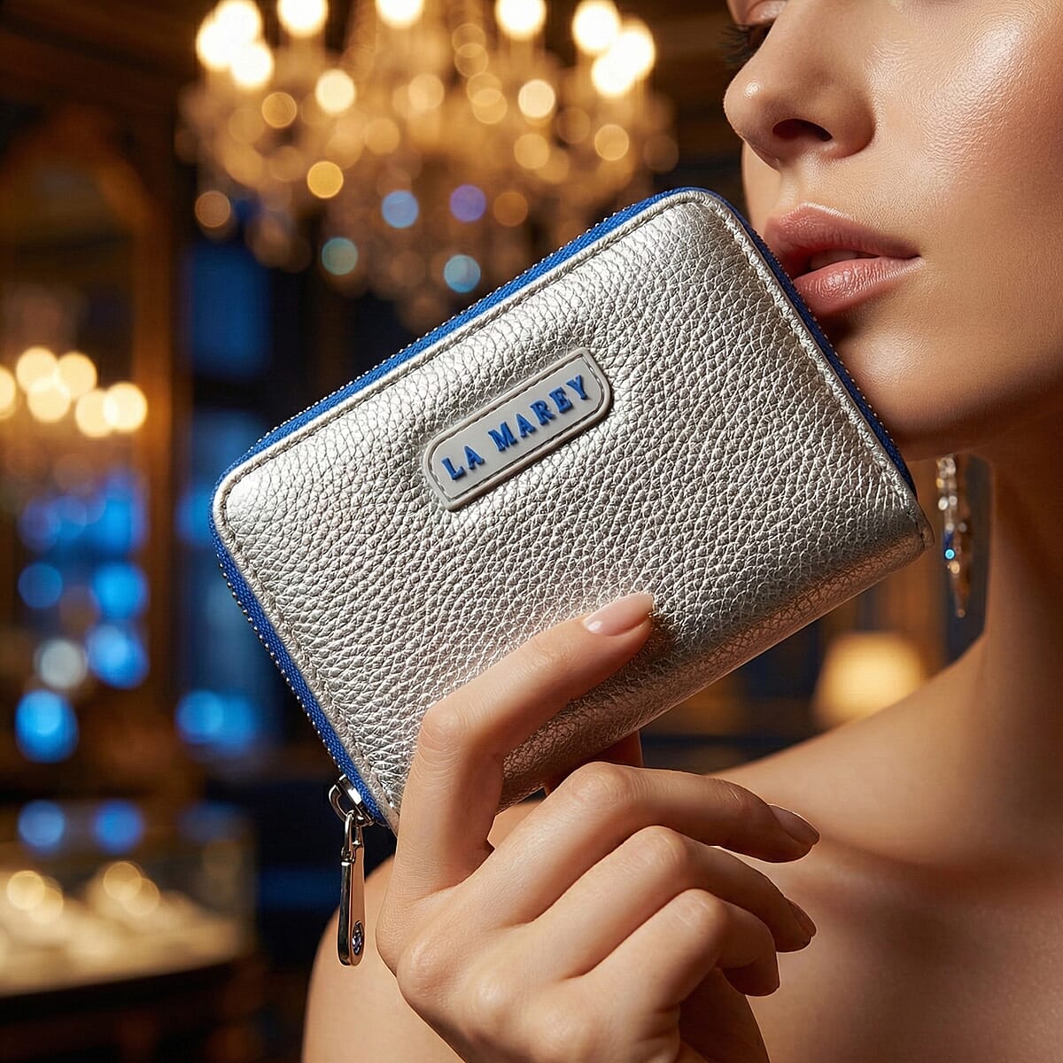  La Marey Silver Faux Leather Fluorescent Zipper Fashion Wallet image number 2