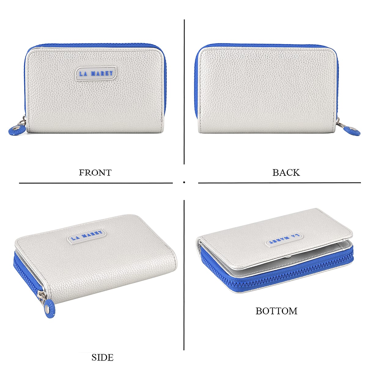  La Marey Silver Faux Leather Fluorescent Zipper Fashion Wallet image number 3