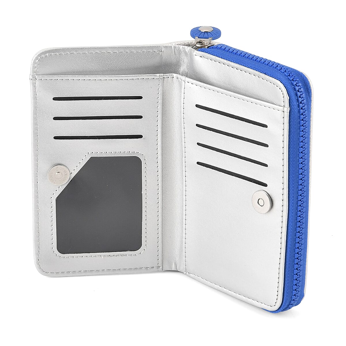  La Marey Silver Faux Leather Fluorescent Zipper Fashion Wallet image number 4