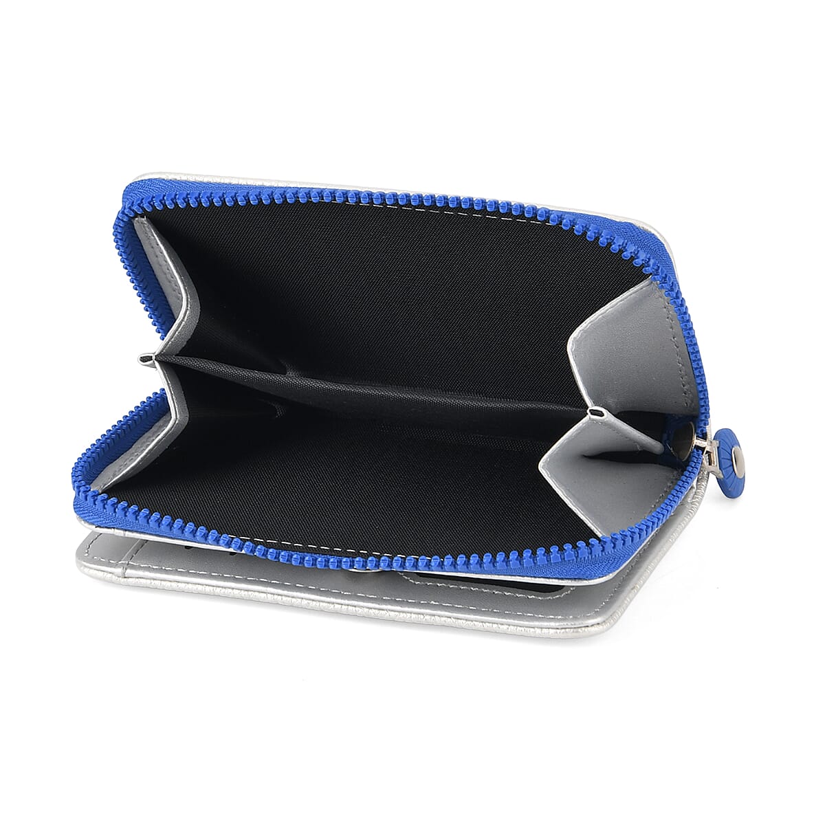  La Marey Silver Faux Leather Fluorescent Zipper Fashion Wallet image number 5