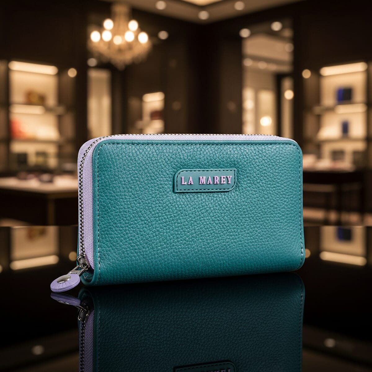  La Marey Teal Faux Leather Fluorescent Zipper Fashion Wallet image number 1