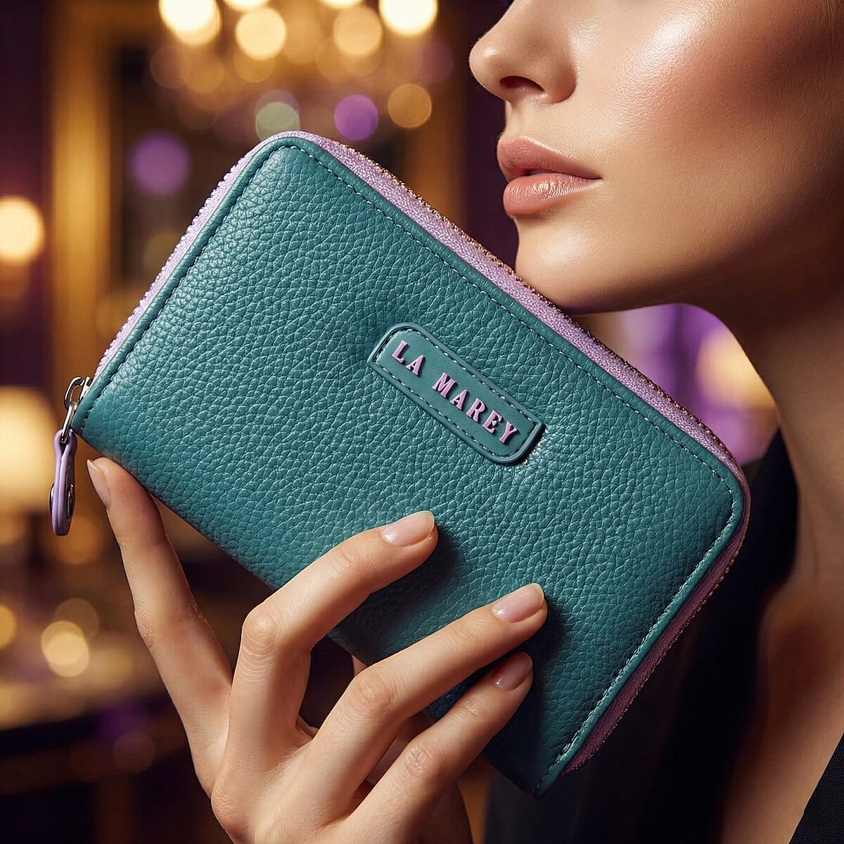  La Marey Teal Faux Leather Fluorescent Zipper Fashion Wallet image number 2