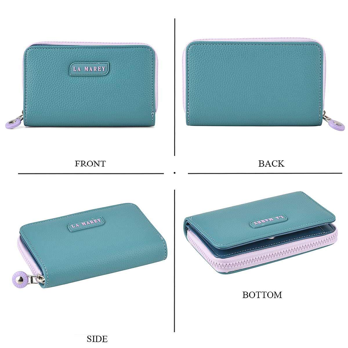 La Marey Teal Faux Leather Fluorescent Zipper Fashion Wallet image number 3