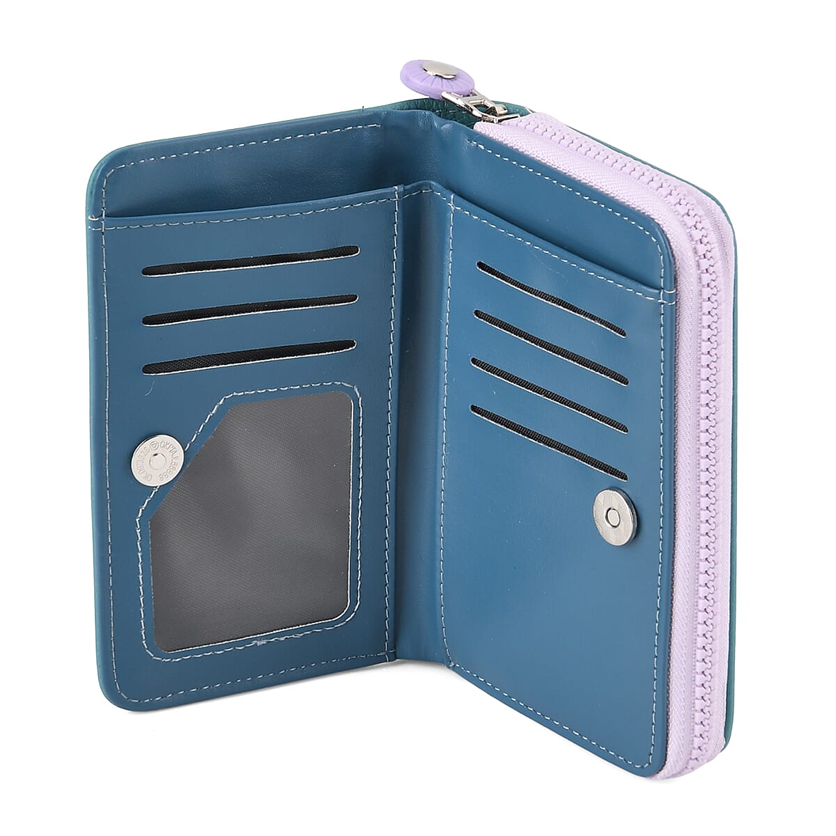  La Marey Teal Faux Leather Fluorescent Zipper Fashion Wallet image number 4