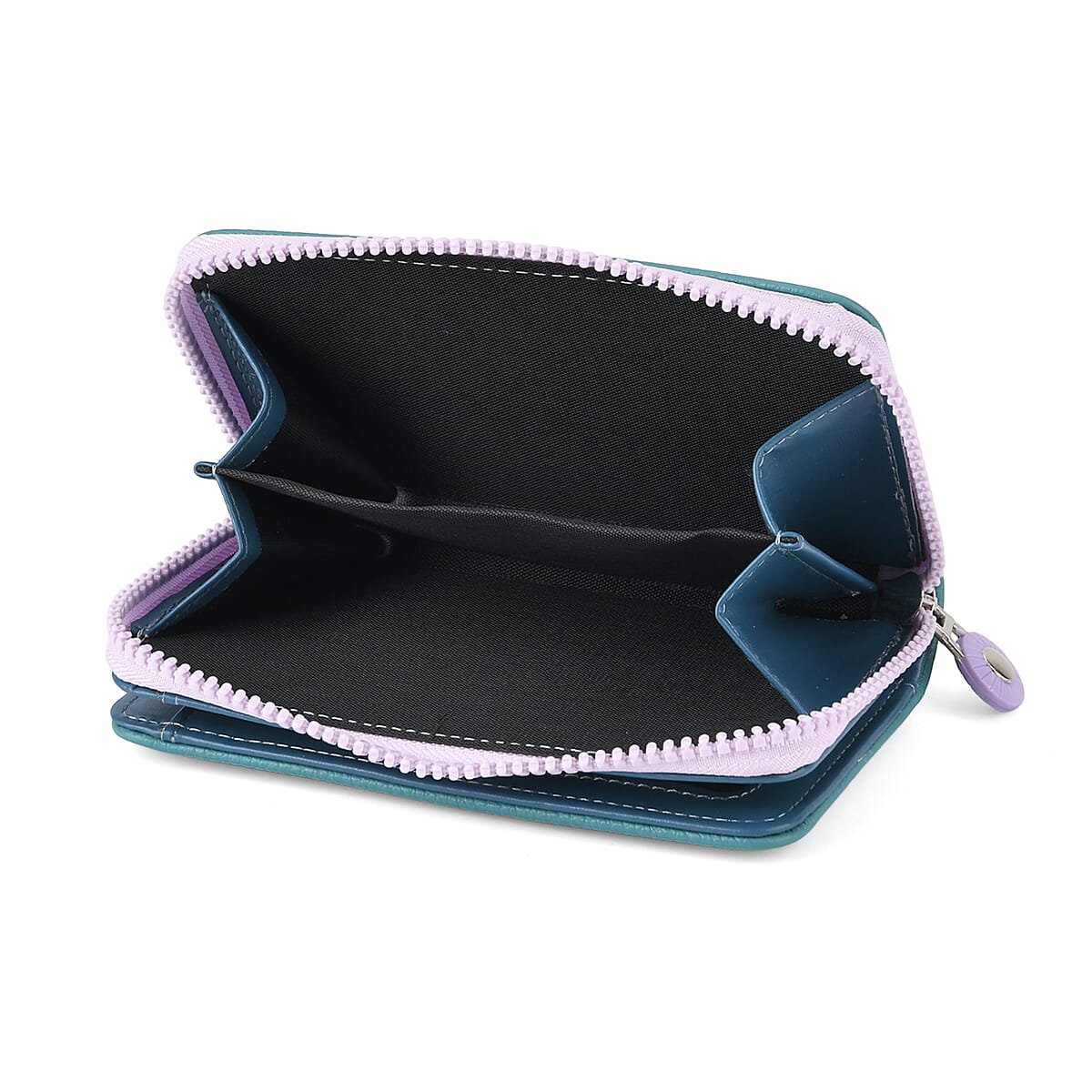  La Marey Teal Faux Leather Fluorescent Zipper Fashion Wallet image number 6