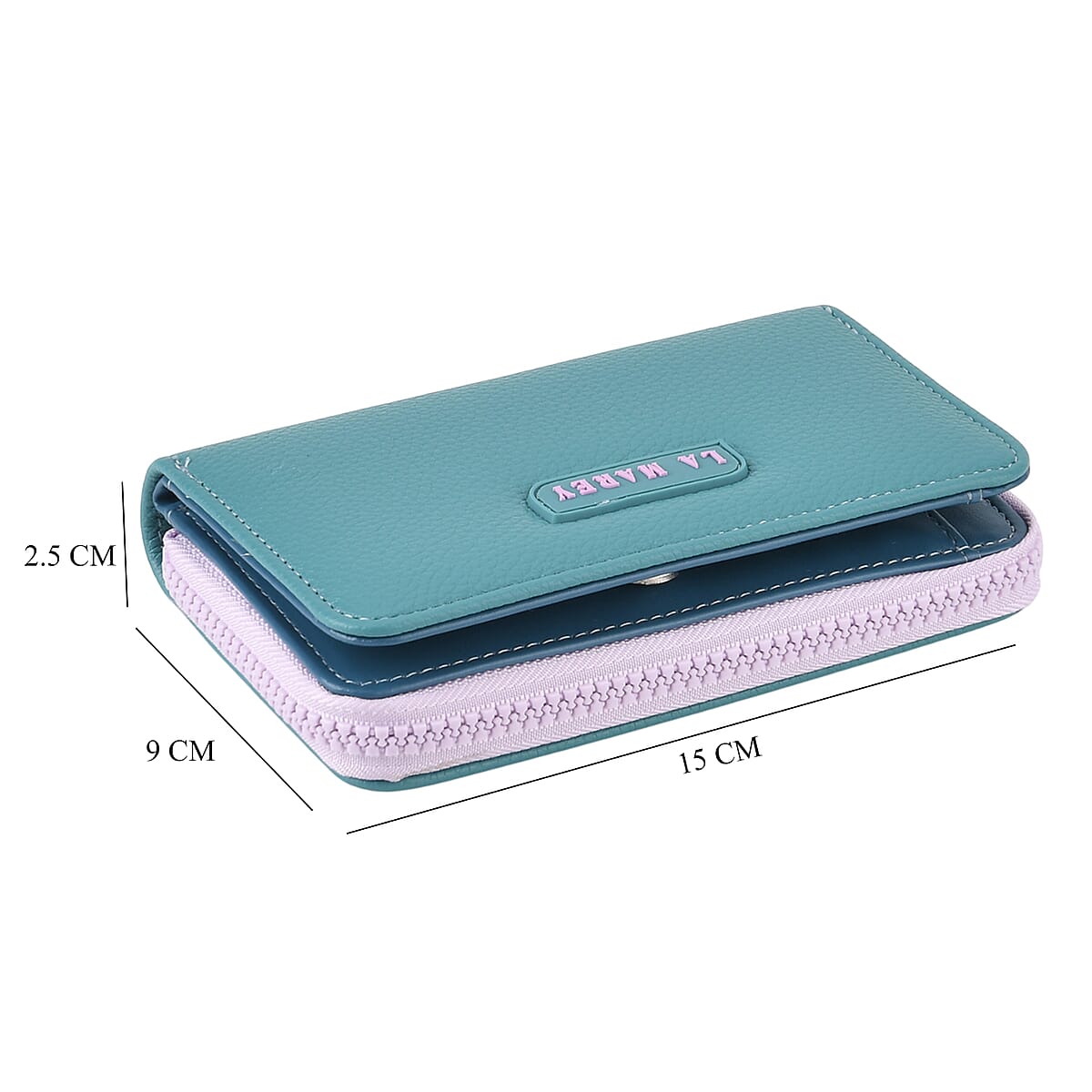  La Marey Teal Faux Leather Fluorescent Zipper Fashion Wallet image number 7