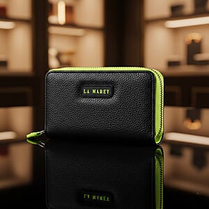  La Marey Black Faux Leather Fluorescent Zipper Fashion Wallet