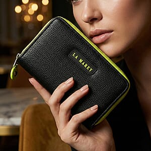  La Marey Black Faux Leather Fluorescent Zipper Fashion Wallet