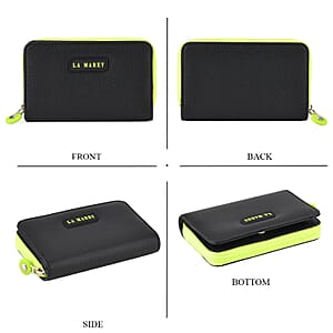  La Marey Black Faux Leather Fluorescent Zipper Fashion Wallet