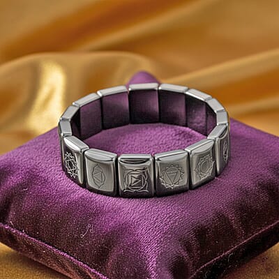Terahertz 240.00 ctw Block Seven Chakra Engraved Stretch Bracelet
