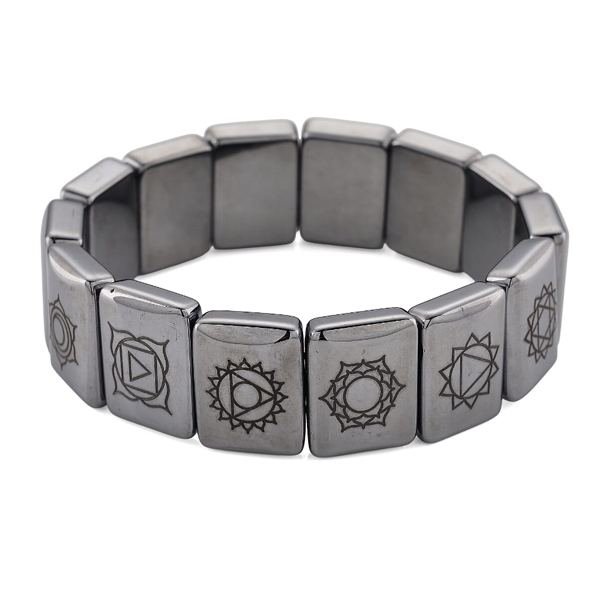 Terahertz 240.00 ctw Block Seven Chakra Engraved Stretch Bracelet image number 3
