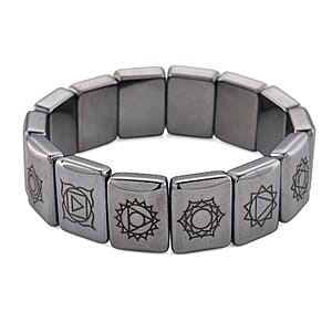 Terahertz 240.00 ctw Block Seven Chakra Engraved Stretch Bracelet