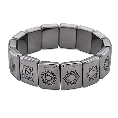 Terahertz 240.00 ctw Block Seven Chakra Engraved Stretch Bracelet