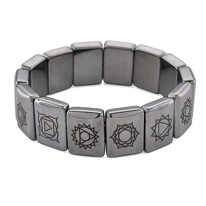 Terahertz 240.00 ctw Block Seven Chakra Engraved Stretch Bracelet