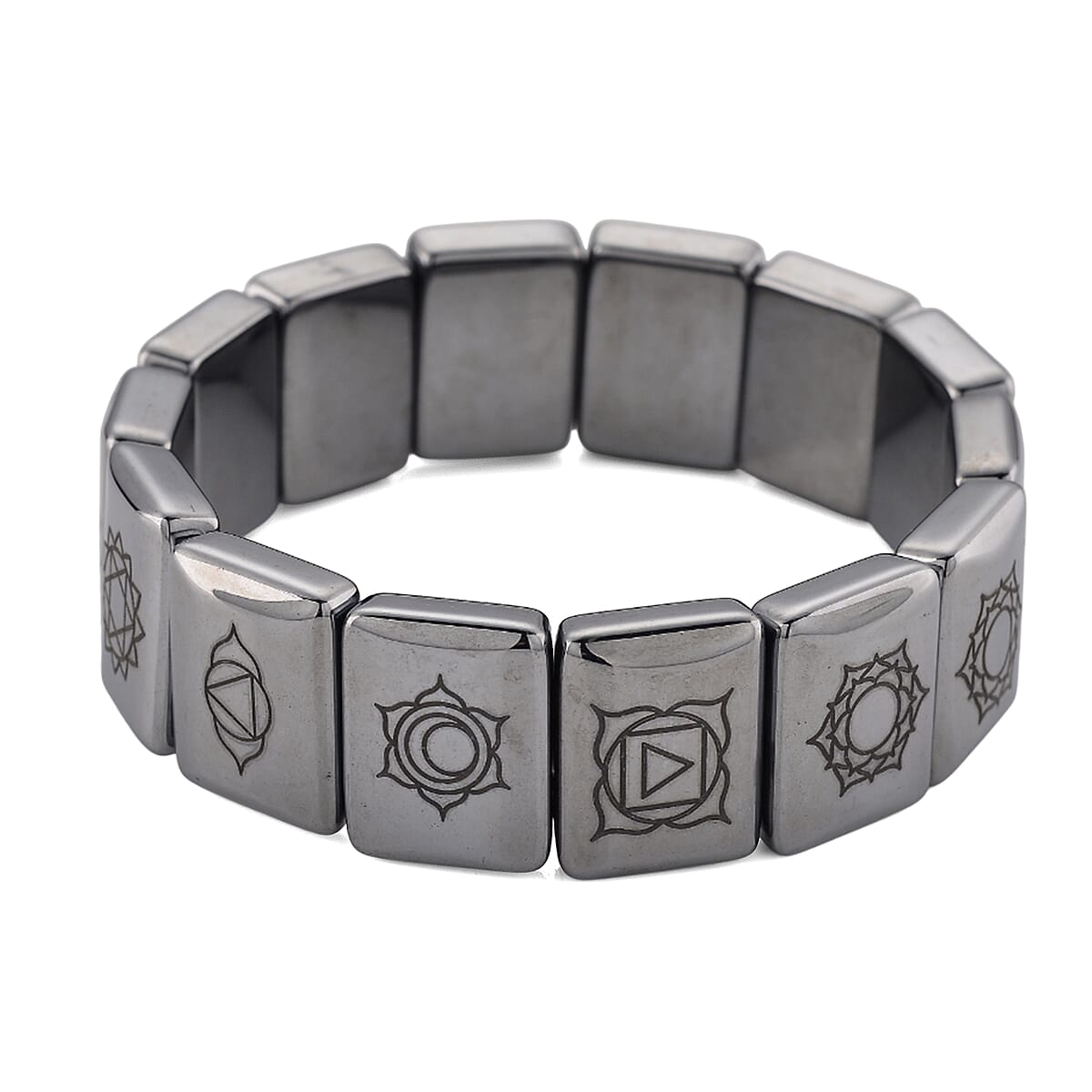 Terahertz 240.00 ctw Block Seven Chakra Engraved Stretch Bracelet image number 4