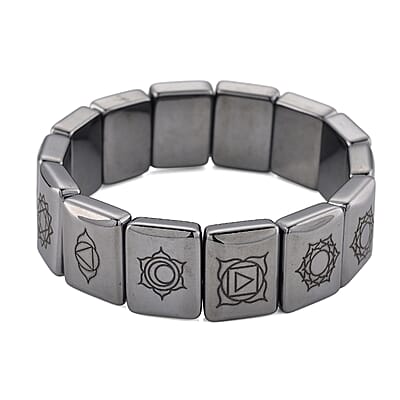Terahertz 240.00 ctw Block Seven Chakra Engraved Stretch Bracelet