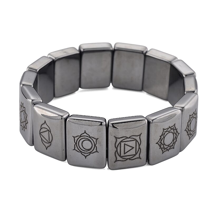 Terahertz 240.00 ctw Block Seven Chakra Engraved Stretch Bracelet