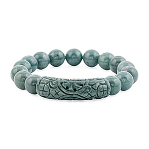 Natural Olmec Jadeite 190.00 ctw Beaded Stretch Bracelet