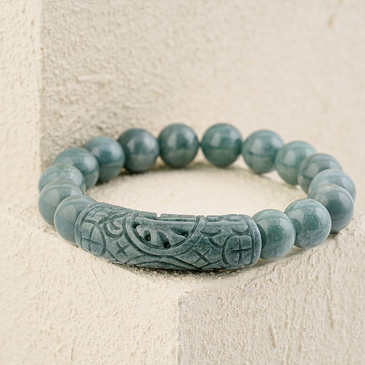 Natural Olmec Jadeite 190.00 ctw Beaded Stretch Bracelet image number 1