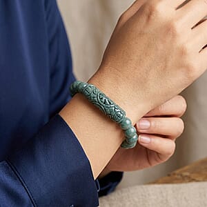 Natural Olmec Jadeite 190.00 ctw Beaded Stretch Bracelet