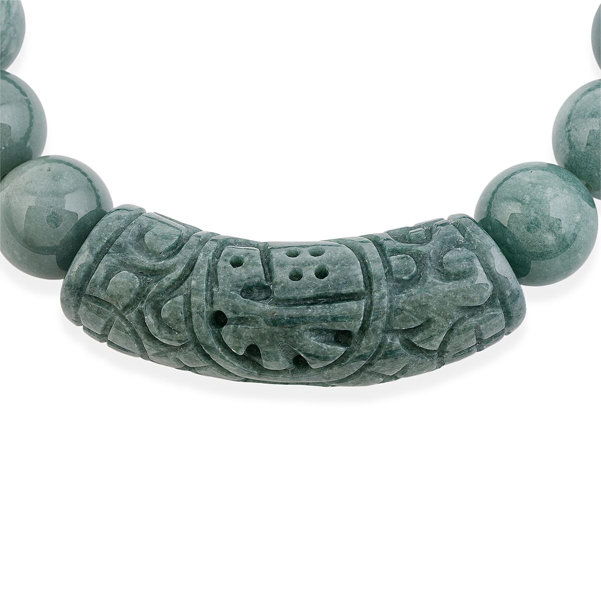 Natural Olmec Jadeite 190.00 ctw Beaded Stretch Bracelet image number 3