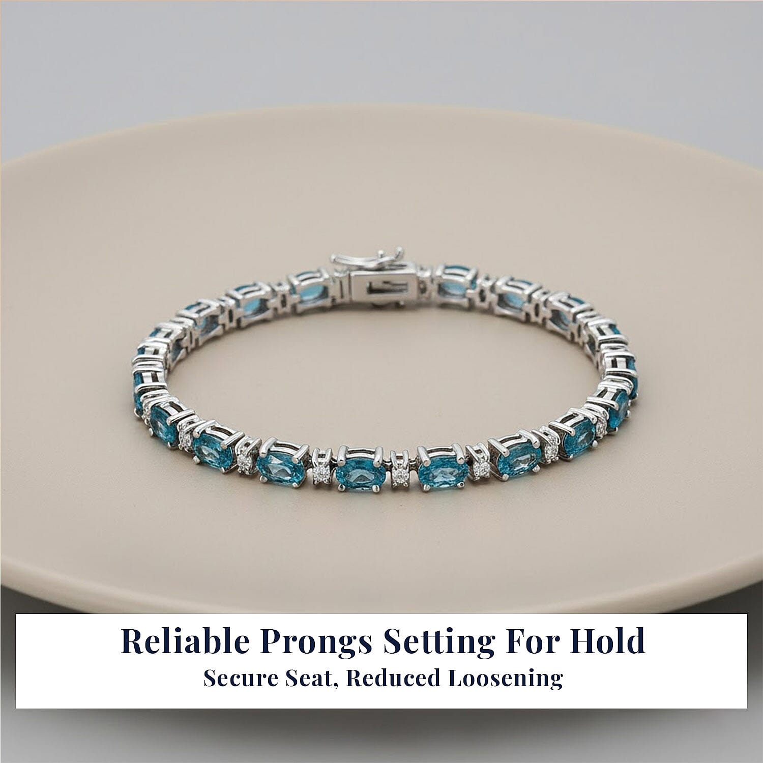 D'Joy Premium Cambodian Blue Zircon and Moissanite 19.10 ctw Ocean Glow Bracelet in Rhodium Over Sterling Silve (6.50 In)
