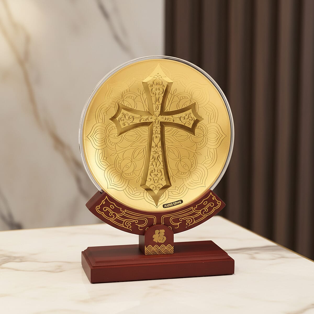 24K Gold Line of Faith Embossed Medallion-Style Ornament &ndash; 160mm (50mg) image number 1