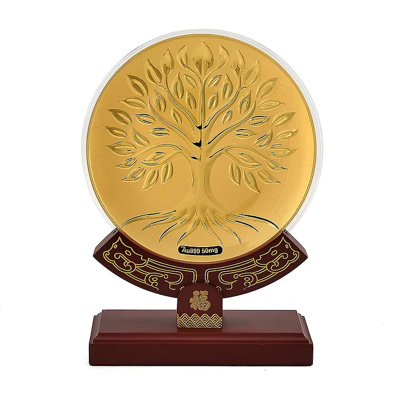 24K Gold Tree of Life Embossed Medallion-Style Ornament – 160mm (50mg)
