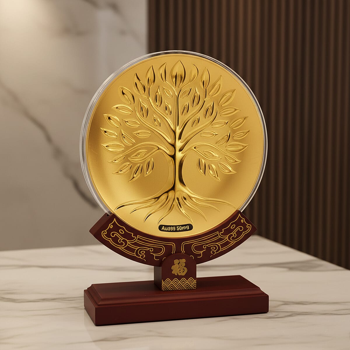 24K Gold Tree of Life Embossed Medallion-Style Ornament &ndash; 160mm (50mg) image number 1