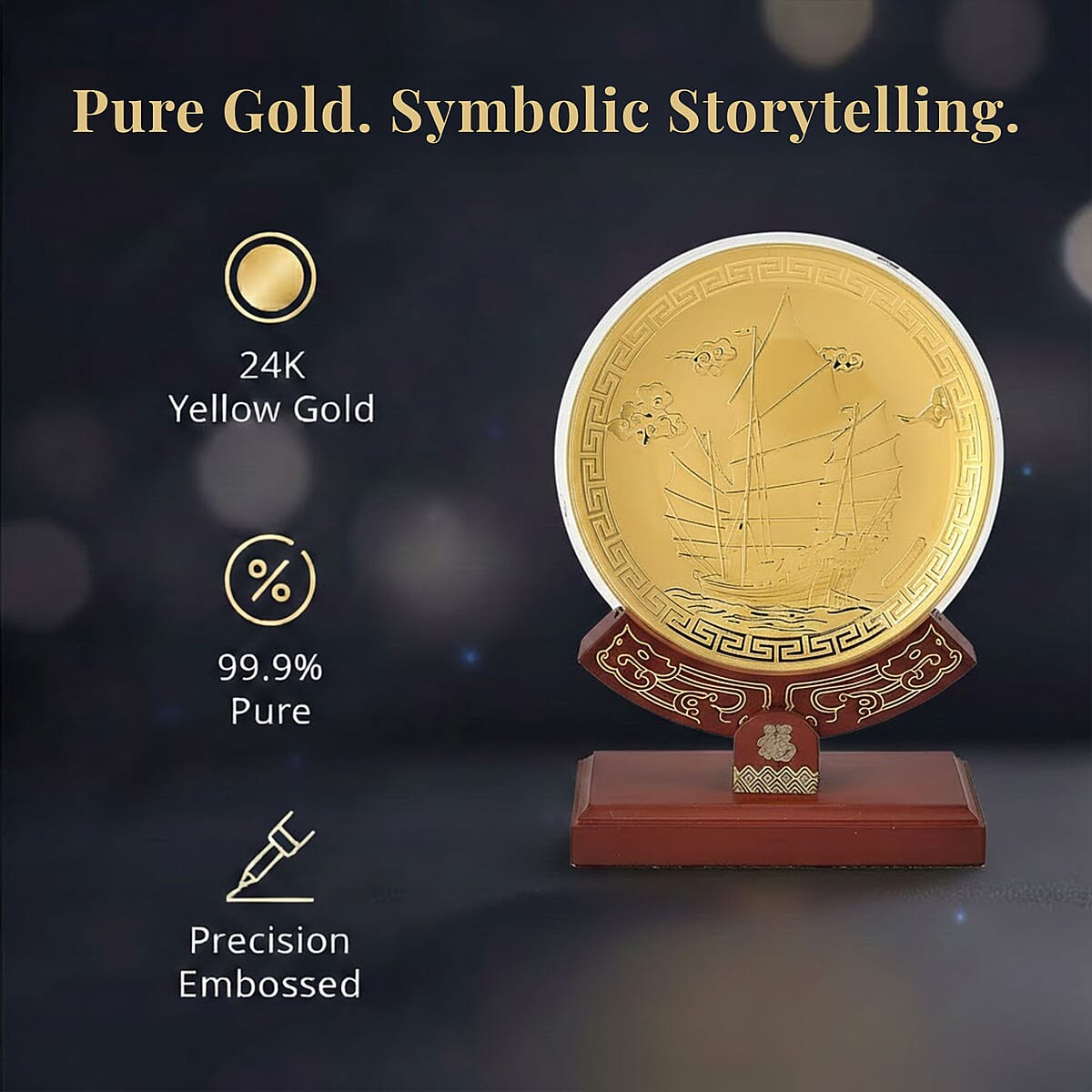 24K Gold Journey of Success and Prosperity Embossed Medallion-Style Ornament &ndash; 160mm (50mg) image number 1