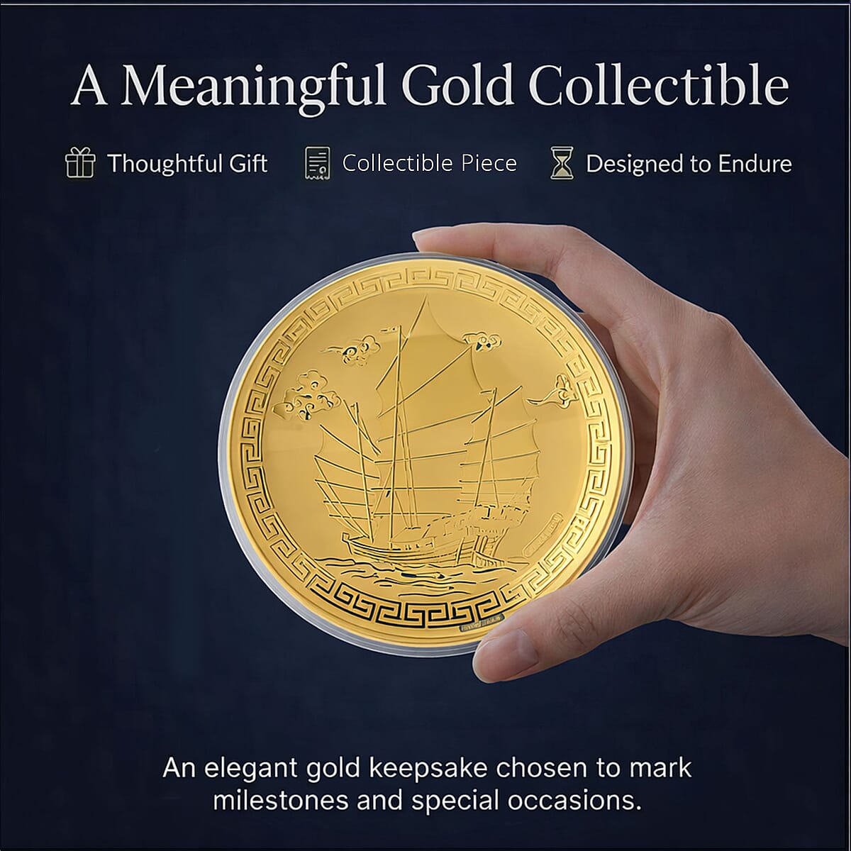 24K Gold Journey of Success and Prosperity Embossed Medallion-Style Ornament &ndash; 160mm (50mg) image number 3