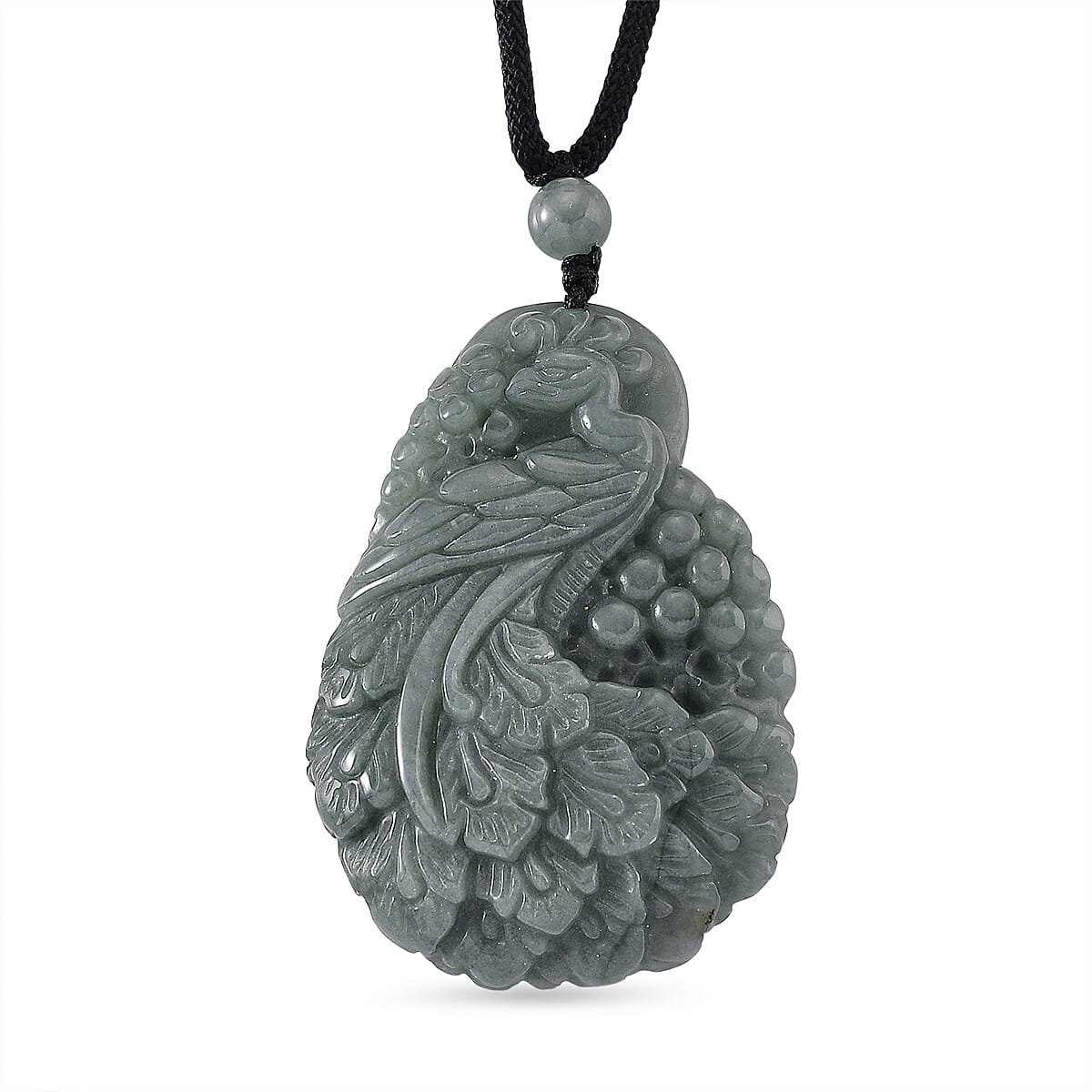 Natural Olmec Jadeite 155.00 ctw Cotton Thread Peacock Necklace 28 Inches