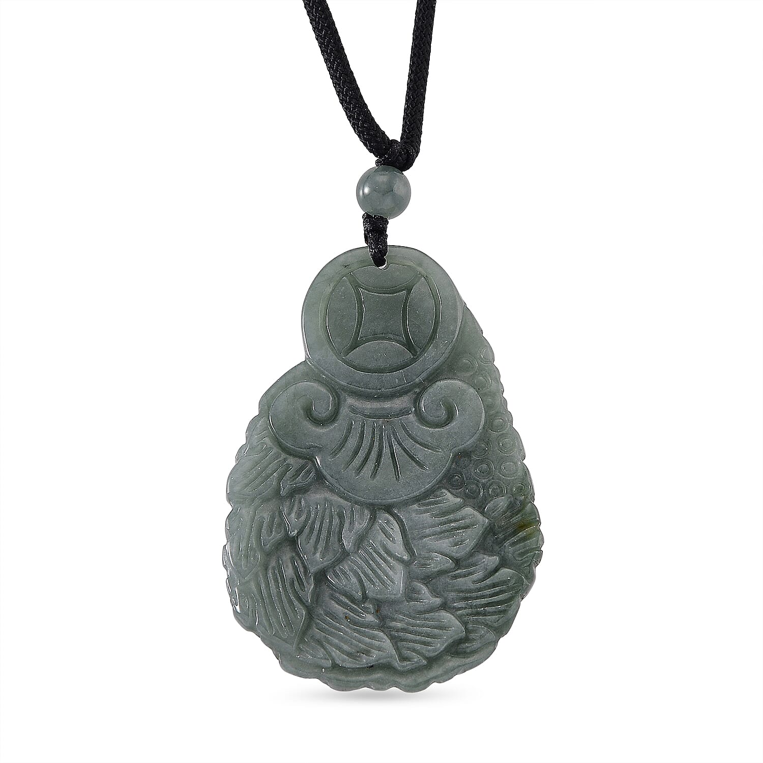 Natural Olmec Jadeite 155.00 ctw Cotton Thread Peacock Necklace 28 Inches