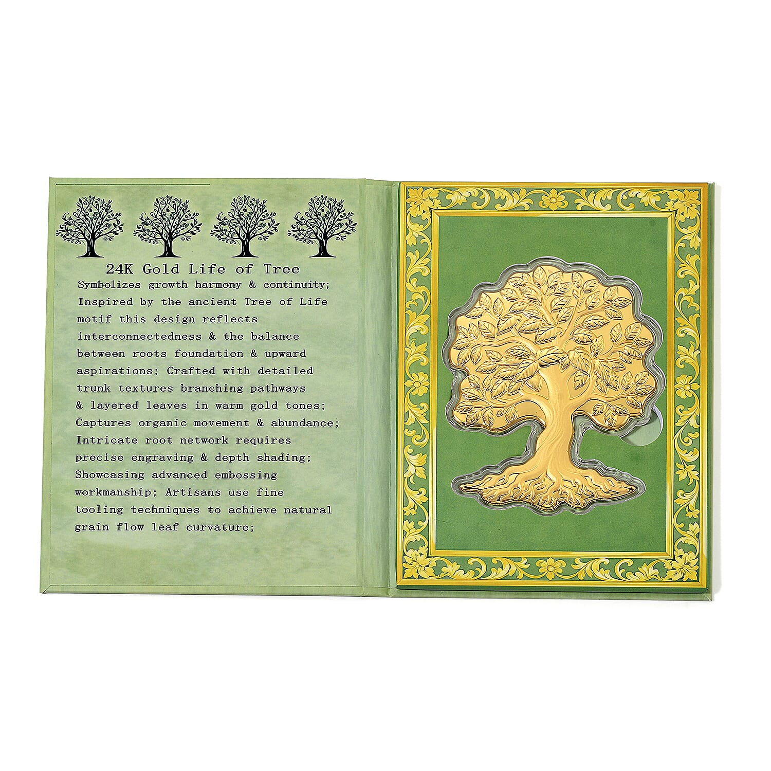 24K Gold Tree of Life - Roots of Strength Embossed Sheet with Book Packaging 107x85mm (10mg)