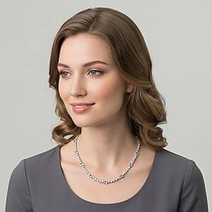 D'Joy Cambodian Blue Zircon, Moissanite Necklace in Rhodium Over Sterling Silver 17.40 ctw  (18 Inches)