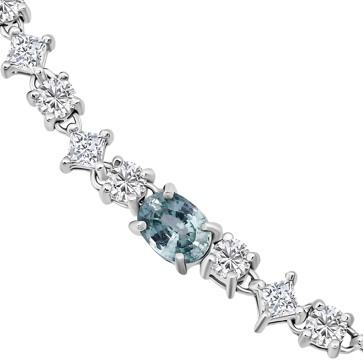 D'Joy Premium Cambodian Blue Zircon and Moissanite 17.40 ctw Ocean Glow Necklace in Rhodium Over Sterling Silver 18 Inches image number 3